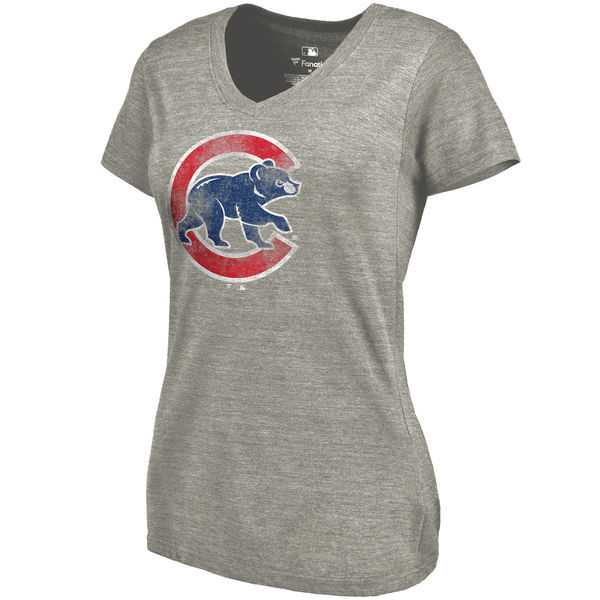 Women's Chicago Cubs Fanatics Branded Primary Distressed Team Tri Blend V Neck T-Shirt Heathered Gray FengYun,We sell and wholesale Women's Chicago Cubs Fanatics Branded Primary Distressed Team Tri Blend V Neck T-Shirt Heathered Gray FengYun on line form chian!
